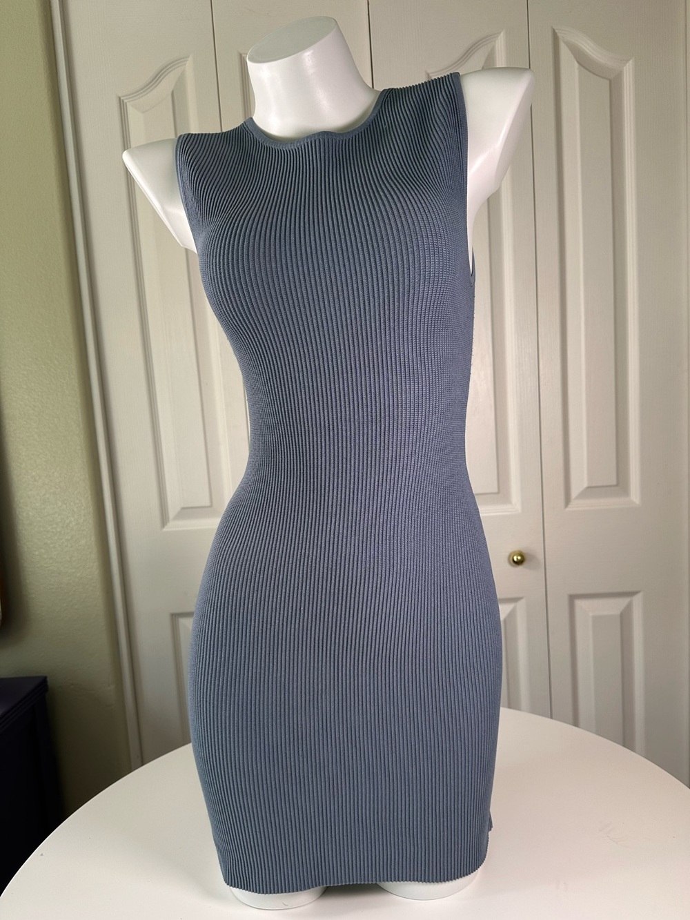 Aritzia Babaton Sculpt Knit Racer Dress in Azurian Blue